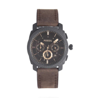 【FOSSIL】咖啡皮革錶帶三眼計時手錶 男錶 情人節(FS4656)