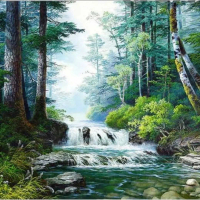 Lukisan kanvas pemandangan hutan 110x100 cm RD 7