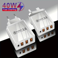 40W 3USB+Type-C USB Charger QC 3.0 PD Charging Adapter For IPhone Mobile Phone Laptop Tablet US/UK/EU/AU Plug Interface Travel