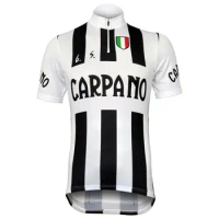 Retro Classical Man New Short Sleeves Cycling Jersey OSCROLLING White Black Strips Italia