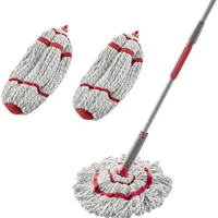Microfiber Twist Mop and 2 Refill Kit, Red, Built-in Wringer, Machine Washable and Reusable Mop Head, Light Weight