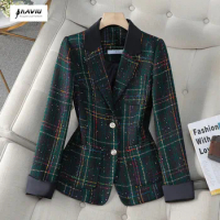 NAVIU Green Plaid Blazer for Women Casual Slim Jacket Office Lady Work Coat High End Temperament New Tops Autumn and Winter