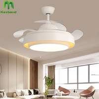 42 Inch Large Ceiling Lamp with Fan and Remote Control 96W LED Lamp 3 Color Change Retractable Blades Copper DC Motor
