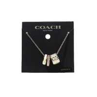COACH 白色 經典C字琺瑯材質+水鑽3環造型金鍊項鍊-附防塵袋