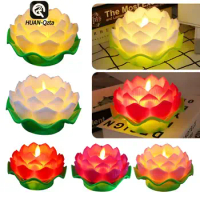 1Pc LED Lotus Candles,Battery Operated Flameless LED Buddha Lotus Flower Light For Wedding Buddha Table Lamps Decoration