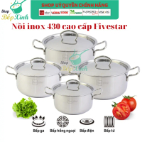 Bộ nồi inox đáy từ cao cấp Fivestar nắp inox , 3 đáy Sandwhich dùng được mọi bếp - nồi inox bếp từ c