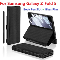 Wallet Leather For Samsung Galaxy Z Fold 5 Case Flip Book Pen Slot Bracket Protection Film Screen Cover