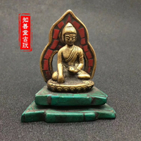 復古尼泊爾純銅鑲嵌松石釋迦摩尼背光佛民俗手工藝收藏像宗教信仰