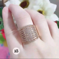 cincin perhiasan wanita dengan mata permata berbaris rosegoal titanium