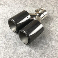 1 Piece Y Style Car Shiny Glossy Carbon 2-Outlet Exhaust Muffler Tips For Akrapovic Universal Stainless Steel Exhaust End Pipes
