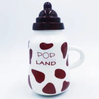 500pcs Cute baby bottle mug printed logo ice cream milk cup with lid ceramic mug foreign trade export children's gift mug