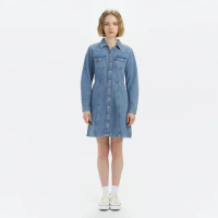 【LEVIS 官方旗艦】女款 經典丹寧牛仔長袖洋裝 熱賣單品 A7592-0001