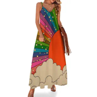 Rainbow 70s sun Sleeveless Dress women's fashion dresses festival outfit women