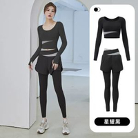 新款拼色瑜伽套裝修身顯瘦運動套裝跑步防走光瑜伽服女