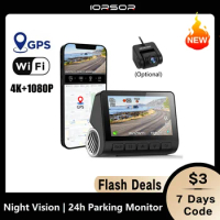 Dashcam 4K GPS WIFI 24h Parking Monitor Dash Cam for Car Camera Front and Rear Dual Dvrs Video Registrator Dvr Para Coche Kamera