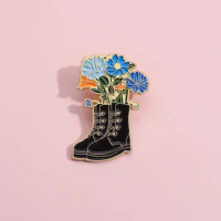 Beautifully Boots Flowers Pot Brooch Enamel Pin Cute Cartoon Shoe Plant Badge Lapel Backpack Fashion Jewelry Gift Wholesale