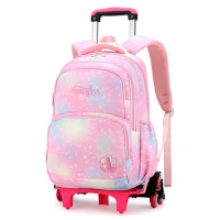 Detachable Trolley School Bags for Kids Girls Children Waterproof Orthopedic School Backpacks with Wheels Elementary School bag
