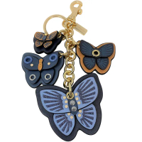 【COACH】淺藍x焦糖咖啡x深藍蝴蝶立體皮雕吊飾鑰匙圈包包掛飾