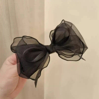 Kẹp tóc nơ màu đen tiểu thư kẹp nơ lưới bản to