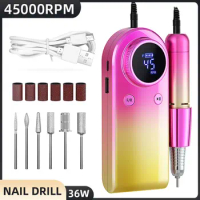 45000RPM Nail Drill Machine Rechargeable Manicure Machine With HD LCD Display For Gel Polishing Nails Accessories And Tools