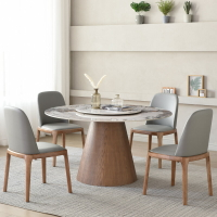 北歐實木 圓形 餐桌 椅組合 現代簡約 家用 帶轉盤 大理石圓桌