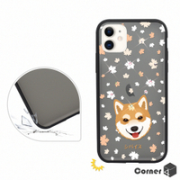 Corner4 iPhone 11 6.1吋柔滑觸感軍規防摔彩鑽手機殼-柴犬(黑殼)