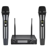 Wireless Microphone Metal Dual Professional UHF Cordless Dynamic Mic Handheld Microphone System for Home Karaoke
