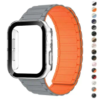 Case+Strap for Apple Watch 44mm 40 41mm 45mm Magnetic Band+PC Bumper Screen Protection Bracelet Iwatch Series 9 8 7 Se 6 5 Cover