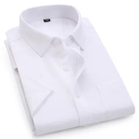 Nice Men's Dress Casual Short Sleeved Shirt Twill White Blue Pink Male Shirt For Men Social Brand Shirts 4XL 5XL 6XL 8XL