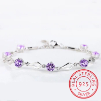Silver 925 Jewelry Bracelets for Women Trendy Amethyst 925 Sterling Silver Bracelet Charm Women Wedding Bracelet Gift