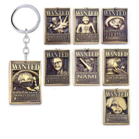 Anime One Piece Keyrings Luff Ace Zoro Wanted Poster Figure Model Kids Toys Metal Keychain Pendants Cosplay Accessories Gifts