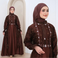 Dress ANISA Luxury Set Gamis Inner+Outer Baju Lebaran 2026 Gaun Elegan Payet Mutiara Bahan Cavali Pr