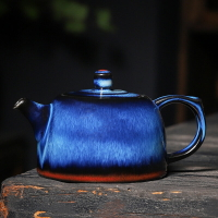 藍菲建盞單個茶壺側把壺 家用天目釉拉絲泡茶器茶具泡茶壺復古