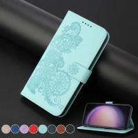 For Samsung Galaxy S23 Ultra S22 Plus S21 FE S20 FE S10 S9 S8 Plus Note 20 20 Ultra 10 Wallet Datura Embossed Leather Phone Case