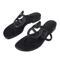 HERMES Sandales Beach 丁字平底涼鞋拖鞋36.5(黑色)