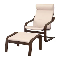 POÄNG 扶手椅及腳凳, 棕色/glose 米白色