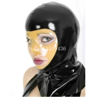 Latex Hood with Open Big Eyes Back Zip Fetish Hood Mask for Face Women