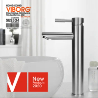 VIBORG Deluxe Solid SUS304 Stainless Steel Lead-free Single Handle Bathroom Vanity Lavatory Basin Sink Mixer Tap Faucet