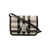 二手品 Burberry TB Bag 銀釦格紋布面斜背包(黑/白)