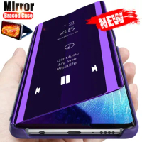 Smart Mirror Flip Case For Samsung Galaxy A12 Nacho M12 Carbon Fiber Texture Shockproof Phone Cover Funda