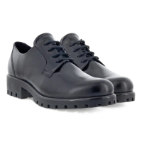 【ecco】MODTRAY W 摩登正裝增高厚底工裝風皮鞋 女鞋(黑色 49000301001)