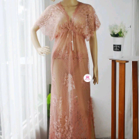 Miss Isyana | Gaun Lingerie Panjang Seksi Transparan Lingerie Full Brukat Halus BST10 Khusus Depan S