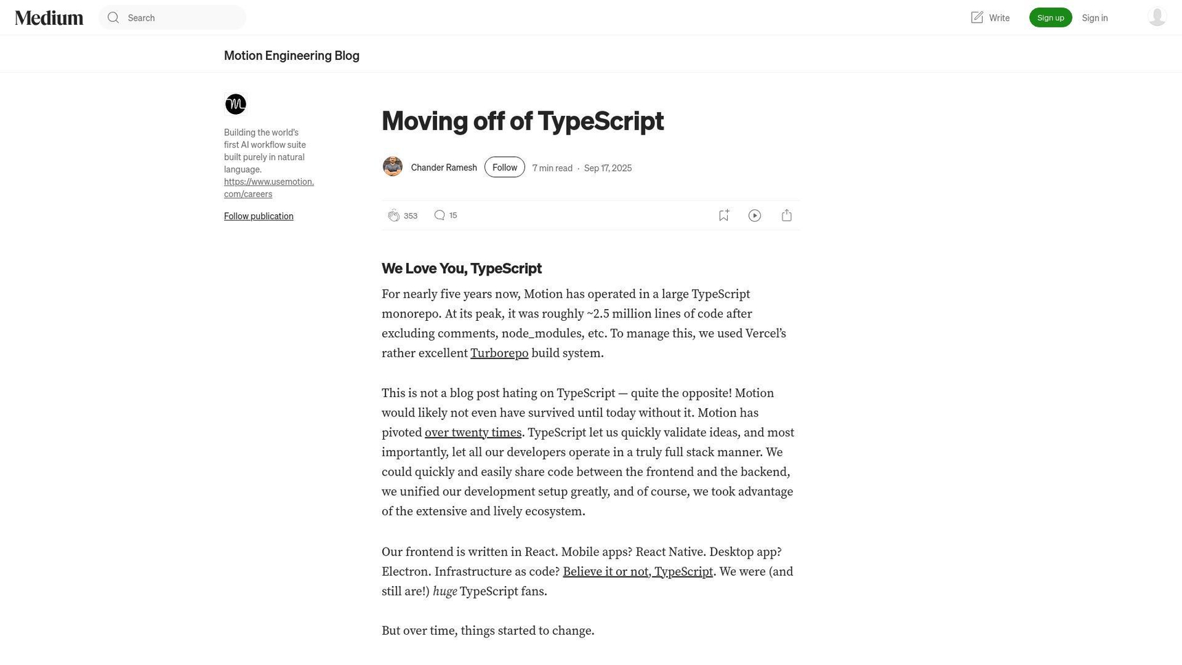 Motion CTO Abandons TypeScript for C# After 5 Years, Citing Performance ...