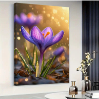 1 Piece Modern Purple Crocus Bloom Oil Painting - Large Size Wall Art with Solid Wood Frame (1 or 24