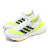 adidas 慢跑鞋 Ultraboost 21 運動 女鞋 愛迪達 輕量 透氣 舒適 避震 路跑 白 黃 FY0401