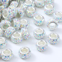100 Pcs Rhinestone European Beads Crystal Large Hole Charm Spacer Beads for DIY Bracelet Necklace Ea