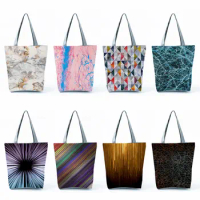 3D Texture Print Handbags Groceries Women Shopping Bags Casual Geometry Shoulder Bags Large Capacity Foldable Travel Beach Tote