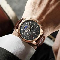 Jam Tangan Pria Sporty Kulit Original FNGEEN 5225 Fashion Anti Karat Analog Mewah  Kalender Stainles