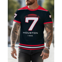 Áo Thun Logo Houston Football Team, Dành Cho Nam Giới, In 3D, Thiết Kế Số 7 Và Linh Vật, Jersey ngắn