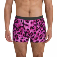 Pink Leopard Texture Underwear Animal Fur Cute Underpants Printed Boxer Brief For Males Pouch Plus Size Boxer Shorts